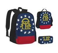 JBYJBX Georgia Flag Print Bookbag Lunch Bag Pencil Case 3 In 1 Backpacks Set Backpack, Black, One Size