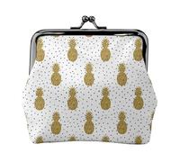 Jbyjbx Gold Glitter Pineapples Fruit Print Compact Coin Purse Cute Small Zipper Wallet With Kiss Lock For Daily Use And Gifts