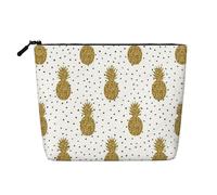 JBYJBX Gold Glitter Pineapples Fruit Print Makeup Bag Waterproof Travel Cosmetic Tote Zippered Pouch For Women Toiletry Bag, Black, One Size