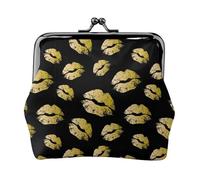 Jbyjbx Gold Lips Print Compact Coin Purse Cute Small Zipper Wallet With Kiss Lock For Daily Use And Gifts