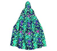 JBYJBX Green Aliens Print Halloween Cosplay Medieval Festivals For Unisex Full Length Cloak With Hat Hooded