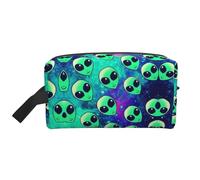 JBYJBX Green Aliens Print Travel Storage Bag Capacity Zippered For Toiletries Cosmetics Daily Essentials, White, One Size, White, One Size