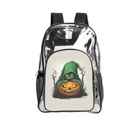 JBYJBX Green Ghost Horror Halloween Pumpkin 1 Print Clear Backpack Large Capacity Travel Hiking Work See Through Bookbag with Pocket