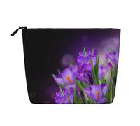 JBYJBX Green Leaves And Purple Flowers Print Makeup Bag Waterproof Travel Cosmetic Tote Zippered Pouch For Women Toiletry Bag, Black, One Size, Black, One Size