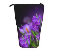 JBYJBX Green Leaves And Purple Flowers Print Pencil Case Multipurpose Telescopic Pencil Case Organizer, Stationery Storage Bag, Black, One Size