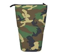 JBYJBX Green Military Camo Print Pencil Case Multipurpose Telescopic Pencil Case Organizer, Stationery Storage Bag, Black, One Size