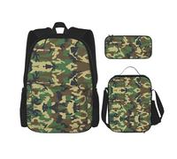JBYJBX Green Military Camo Print School Backpack Adjustable Shoulder Straps,Lunch Bag Pencil Case 3-In-1 Set Bag, Black, One Size