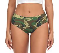 JBYJBX Green Military Camo Print Women's Briefs XS-4XL Bikini Ladies Underpants Panties Full Coverage Seamless, Black, Medium