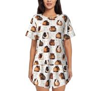 JBYJBX Guinea Pigs Women's Pajamas Set, Cotton Short Sleeve Sleepwear Top Shorts Pjs Sets Soft Loungewear, Black, XL