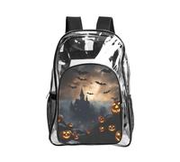 JBYJBX Halloween Flying Bats 3 Print Clear Backpack Large Capacity Travel Hiking Work See Through Bookbag with Pocket