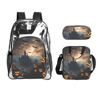 JBYJBX Halloween Flying Bats 3 Print Unisex Transparent Backpack Set For School Travel Outdoor 3-Piece Clear Lunch Bag