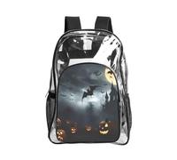 JBYJBX Halloween Flying Bats 4 Print Clear Backpack Large Capacity Travel Hiking Work See Through Bookbag with Pocket