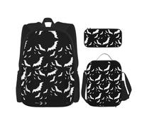 JBYJBX Halloween Flying Bats Print School Backpack Adjustable Shoulder Straps,Lunch Bag Pencil Case 3-In-1 Set Bag, Black, One Size