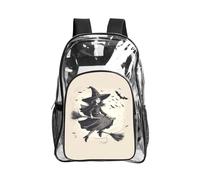 JBYJBX Halloween Witch Flying 1 Print Clear Backpack Large Capacity Travel Hiking Work See Through Bookbag with Pocket