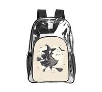 JBYJBX Halloween Witch Flying 1 Print Clear Backpack Large Capacity Travel Hiking Work See Through Bookbag with Pocket