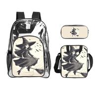 JBYJBX Halloween Witch Flying 1 Print Unisex Transparent Backpack Set For School Travel Outdoor 3-Piece Clear Lunch Bag
