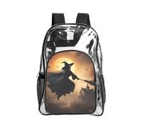JBYJBX Halloween Witch Flying 2 Print Clear Backpack Large Capacity Travel Hiking Work See Through Bookbag with Pocket