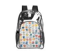 JBYJBX Hand Drawn Teapots and Cups Print Clear Backpack Large Capacity Travel Hiking Work See Through Bookbag with Pocket