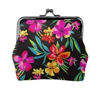 Jbyjbx Hawaiian Flower Print Compact Coin Purse Cute Small Zipper Wallet With Kiss Lock For Daily Use And Gifts