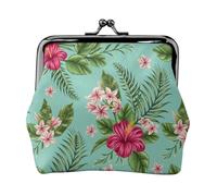Jbyjbx Hawaiian Tropical Leaves Flowers Print Compact Coin Purse Cute Small Zipper Wallet With Kiss Lock For Daily Use And Gifts