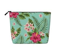 JBYJBX Hawaiian Tropical Leaves Flowers Print Makeup Bag Waterproof Travel Cosmetic Tote Zippered Pouch For Women Toiletry Bag, Black, One Size