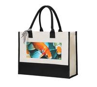 JBYJBX Hd Japanese Koi Fish Print Canvas Tote Bag Gifting For Women Eco-Friendly Office Use Shopping Beach Travel