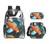 JBYJBX Hd Koi Fish Print Unisex Transparent Backpack Set For School Travel Outdoor 3-Piece Clear Lunch Bag