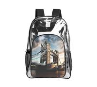 JBYJBX Historic Old Tower Bridge London Print Clear Backpack Large Capacity Travel Hiking Work See Through Bookbag with Pocket