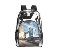 JBYJBX Historic Old Tower Bridge London Print Clear Backpack Large Capacity Travel Hiking Work See Through Bookbag with Pocket