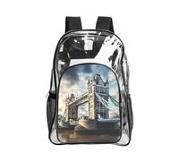 JBYJBX Historic Old Tower Bridge London Print Clear Backpack Large Capacity Travel Hiking Work See Through Bookbag with Pocket