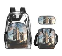 JBYJBX Historic Old Tower Bridge London Print Unisex Transparent Backpack Set For School Travel Outdoor 3-Piece Clear Lunch Bag