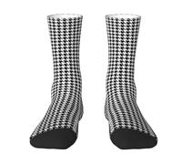 JBYJBX Houndstooth Black Print Crew Socks Unisex Socks Tall,Thick Long Socks Everyday Contrasting Colored Socks, White, One Size