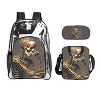 JBYJBX Interesting Skeleton Print Unisex Transparent Backpack Set For School Travel Outdoor 3-Piece Clear Lunch Bag