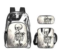 JBYJBX Interesting Skeleton Print Unisex Transparent Backpack Set For School Travel Outdoor 3-Piece Clear Lunch Bag