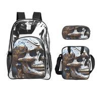 JBYJBX Interesting Skeleton Print Unisex Transparent Backpack Set For School Travel Outdoor 3-Piece Clear Lunch Bag
