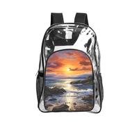 JBYJBX Ireland Sunset Seascape Print Clear Backpack Large Capacity Travel Hiking Work See Through Bookbag with Pocket