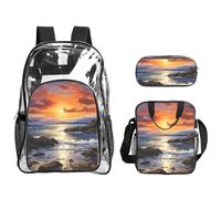 JBYJBX Ireland Sunset Seascape Print Unisex Transparent Backpack Set For School Travel Outdoor 3-Piece Clear Lunch Bag