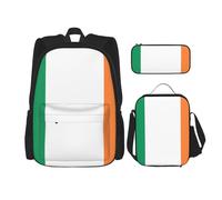 JBYJBX Irish Flag Print School Backpack Adjustable Shoulder Straps,Lunch Bag Pencil Case 3-In-1 Set Bag