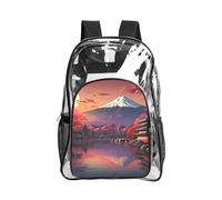 JBYJBX Japan Mount Fuji Landscape Print Clear Backpack Large Capacity Travel Hiking Work See Through Bookbag with Pocket