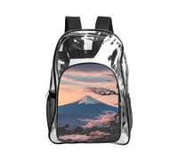JBYJBX Japan Mount Fuji Landscape Print Clear Backpack Large Capacity Travel Hiking Work See Through Bookbag with Pocket