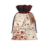 JBYJBX Japanese Spring Plum Floral Printing Christmas Drawstring Gift Bag For Xmas Wrapping Festive Packaging Party Favors