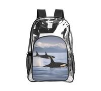 JBYJBX Killer Whales Swim Along Print Clear Backpack Large Capacity Travel Hiking Work See Through Bookbag with Pocket