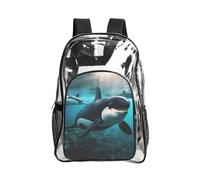 JBYJBX Killer Whales Swim Along Print Clear Backpack Large Capacity Travel Hiking Work See Through Bookbag with Pocket