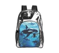 JBYJBX Killer Whales Swim Along Print Clear Backpack Large Capacity Travel Hiking Work See Through Bookbag with Pocket