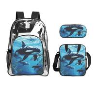 JBYJBX Killer Whales Swim Along Print Unisex Transparent Backpack Set For School Travel Outdoor 3-Piece Clear Lunch Bag
