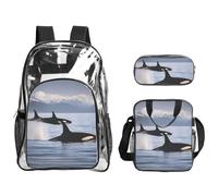 JBYJBX Killer Whales Swim Along Print Unisex Transparent Backpack Set For School Travel Outdoor 3-Piece Clear Lunch Bag