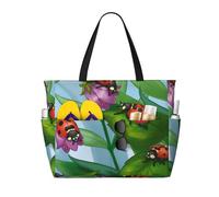 JBYJBX Ladybug Print Beach Tote Large Capacity Travel Bag Waterproof Sandproof And Lightweight