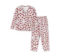 JBYJBX Ladybug Print Womens Pajama Set Bedtime Attire Nightclothes Long Sleeve Sleepwear with Pants, Black, XXL