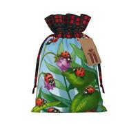 JBYJBX Ladybug Printing Christmas Drawstring Gift Bag For Xmas Wrapping Festive Packaging Party Favors