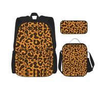 JBYJBX Leopard Pattern Print School Backpack Adjustable Shoulder Straps,Lunch Bag Pencil Case 3-In-1 Set Bag, Black, One Size